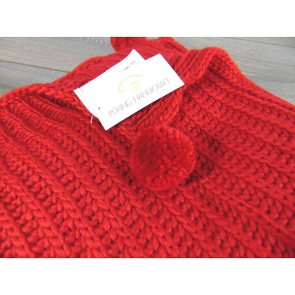 NEW Chunky Cable Knit POM POM THROW BLANKET Red 50x60" Cozy by Peking Handicraft - Picture 4 of 7